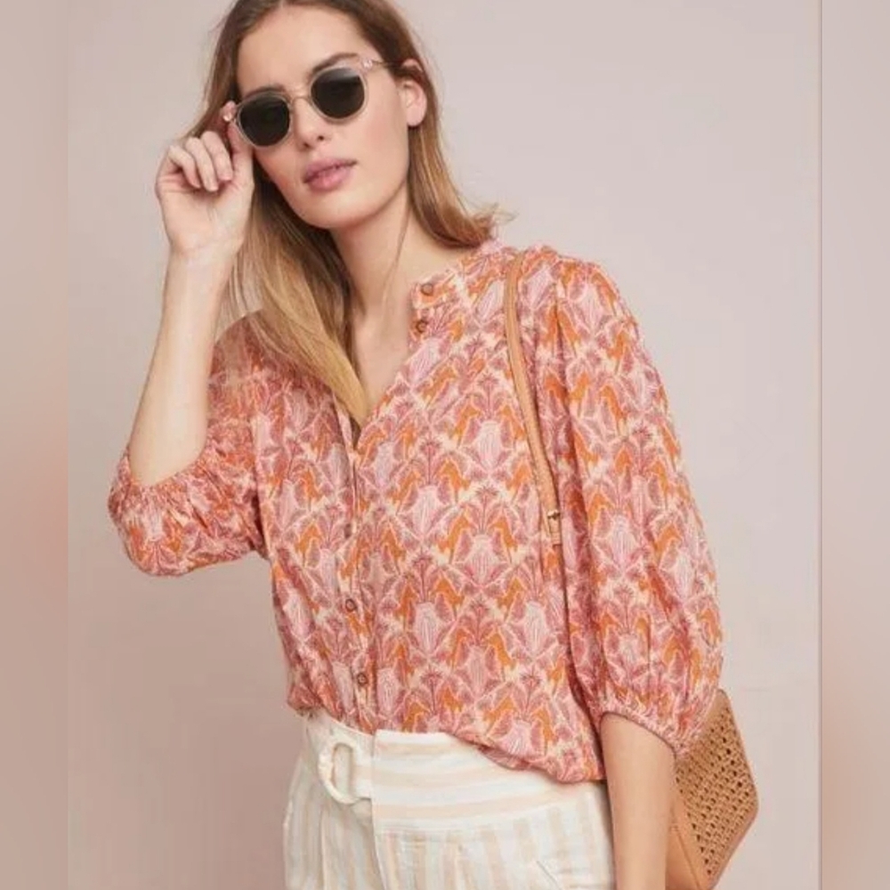 Mauve Pink and Orange Button Down Shirt